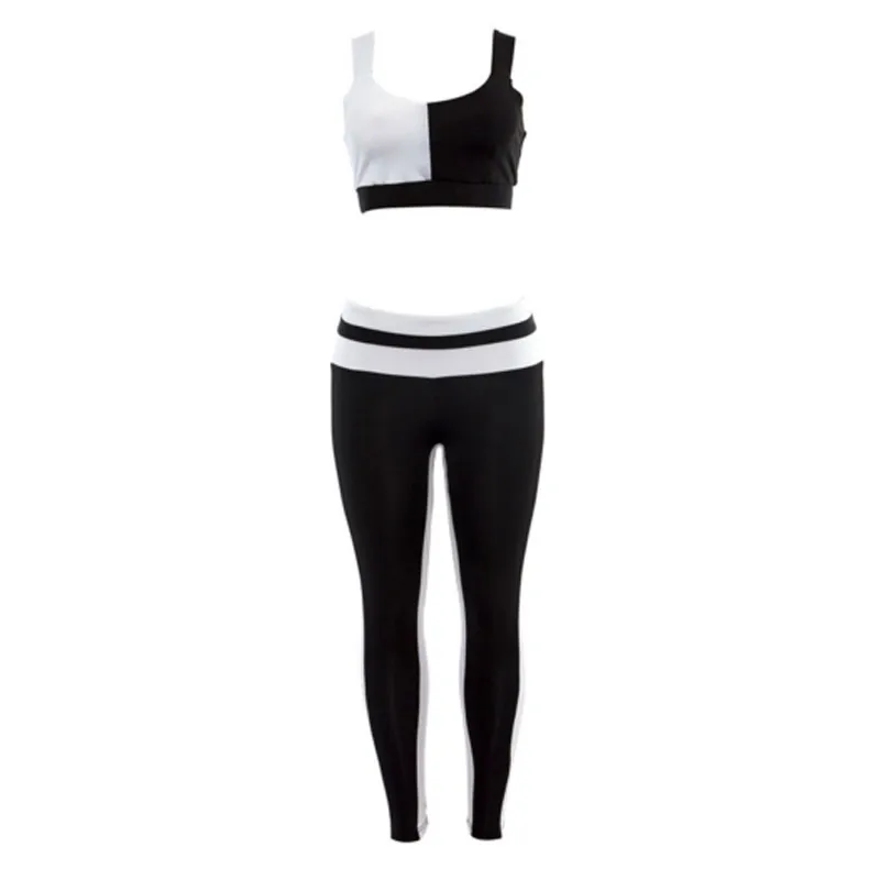 Women Sportswear Tracksuit Woman Fitness Gym Set Yoga Suit Female Costume Sport Top+Leggings Running Workout Clothes Black White 17