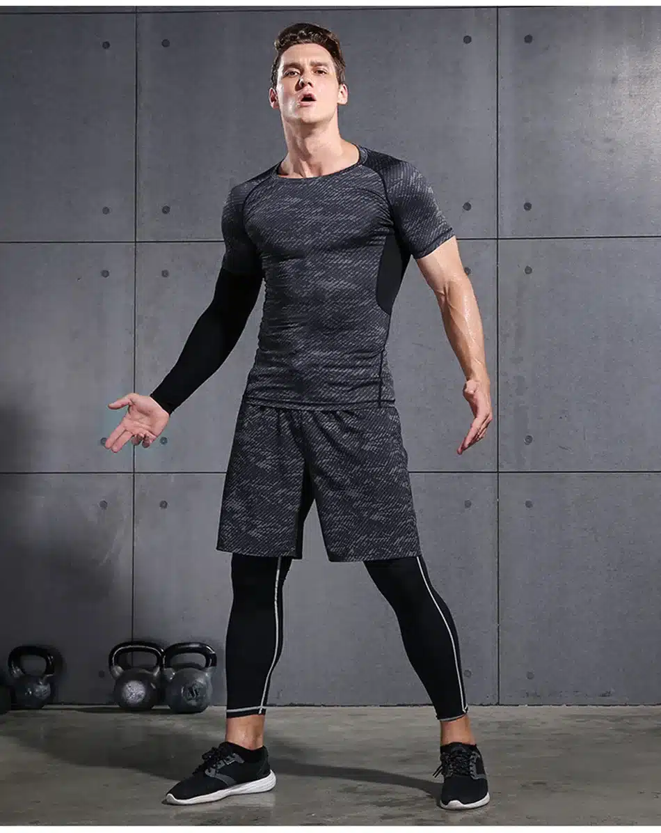 REXCHI 5 Pcs/Set Men's Tracksuit Sports Suit Gym Fitness Compression Clothes Running Jogging Sport Wear Exercise Workout Tights 14