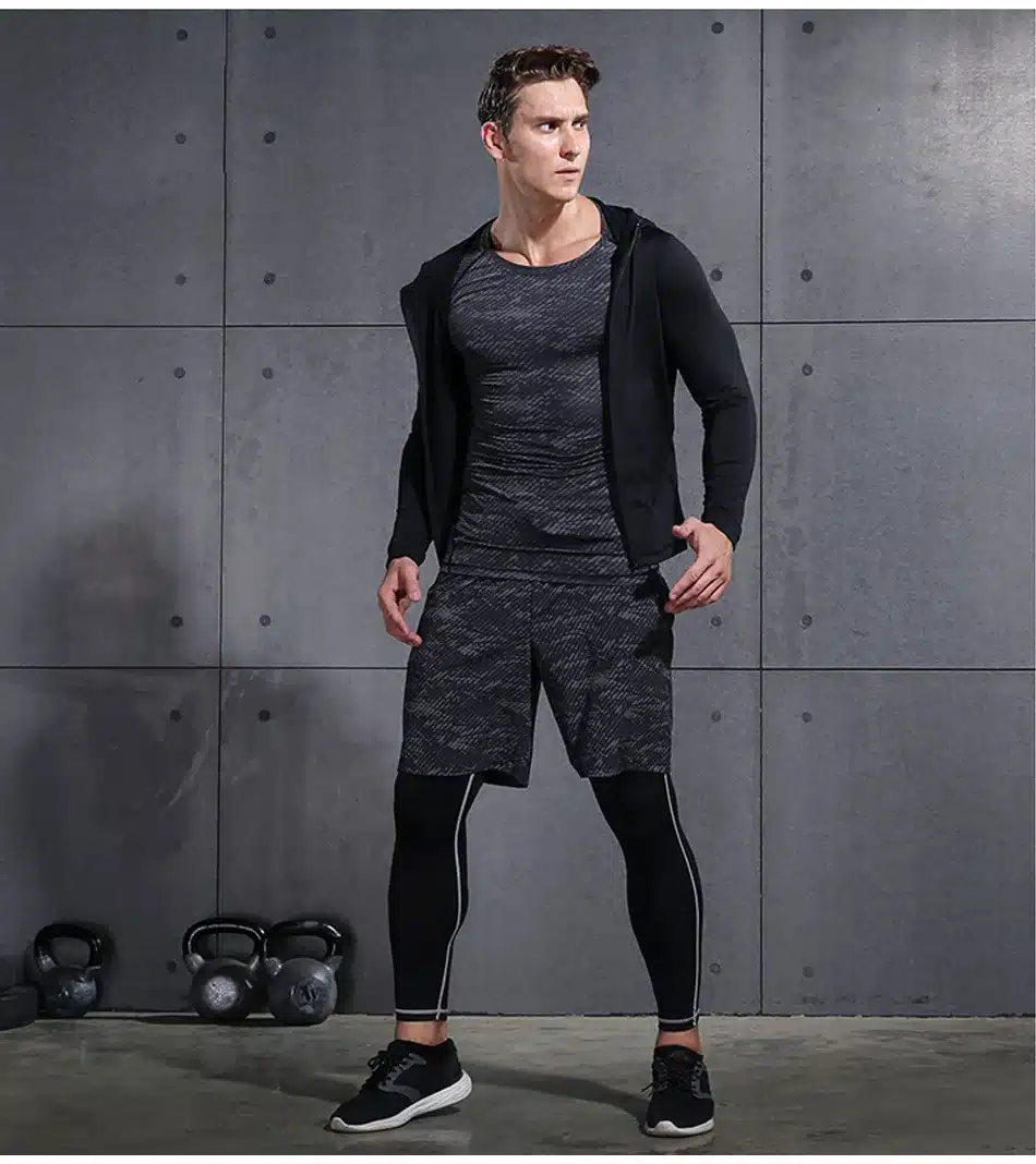 REXCHI 5 Pcs/Set Men's Tracksuit Sports Suit Gym Fitness Compression Clothes Running Jogging Sport Wear Exercise Workout Tights 21