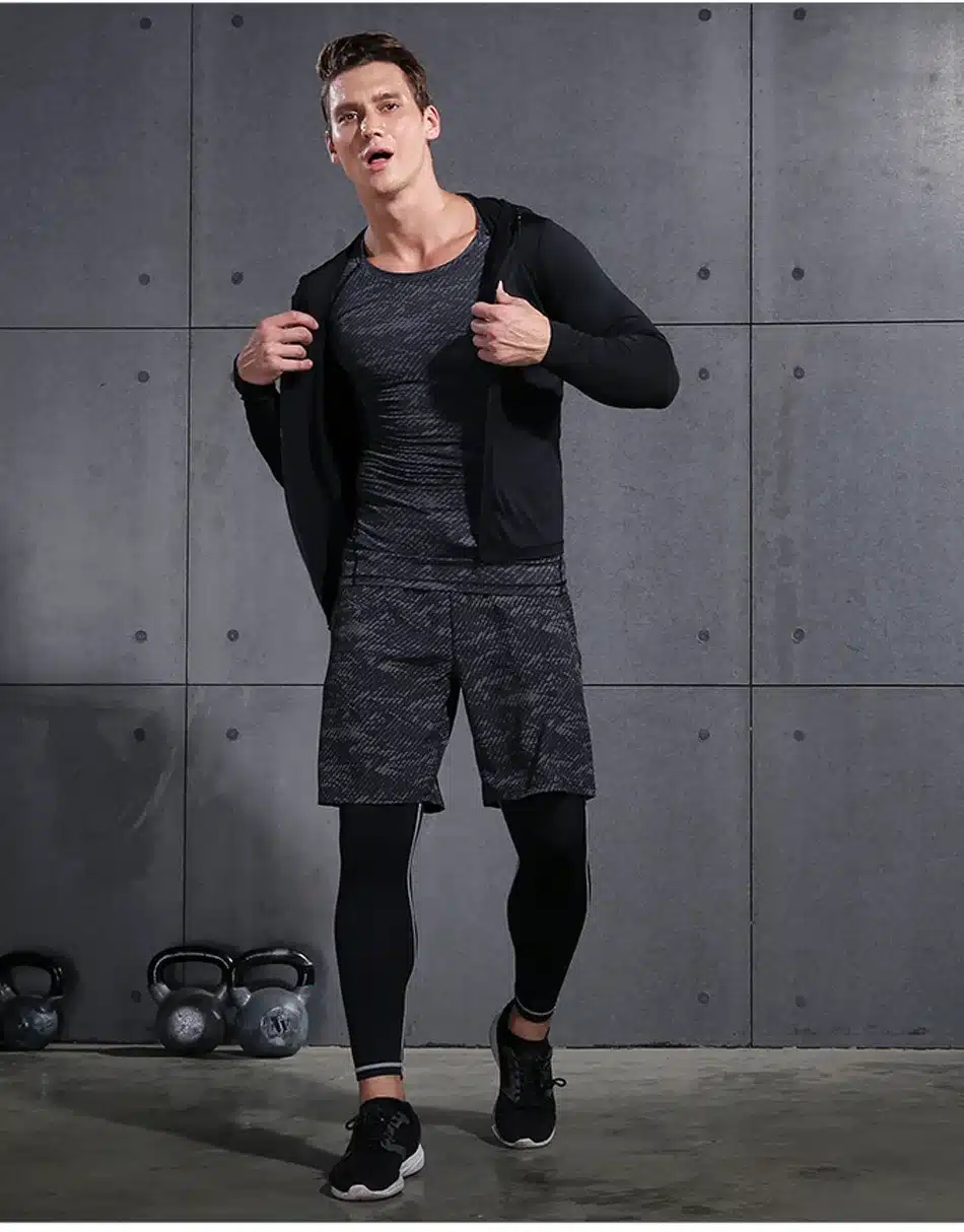 REXCHI 5 Pcs/Set Men's Tracksuit Sports Suit Gym Fitness Compression Clothes Running Jogging Sport Wear Exercise Workout Tights 30