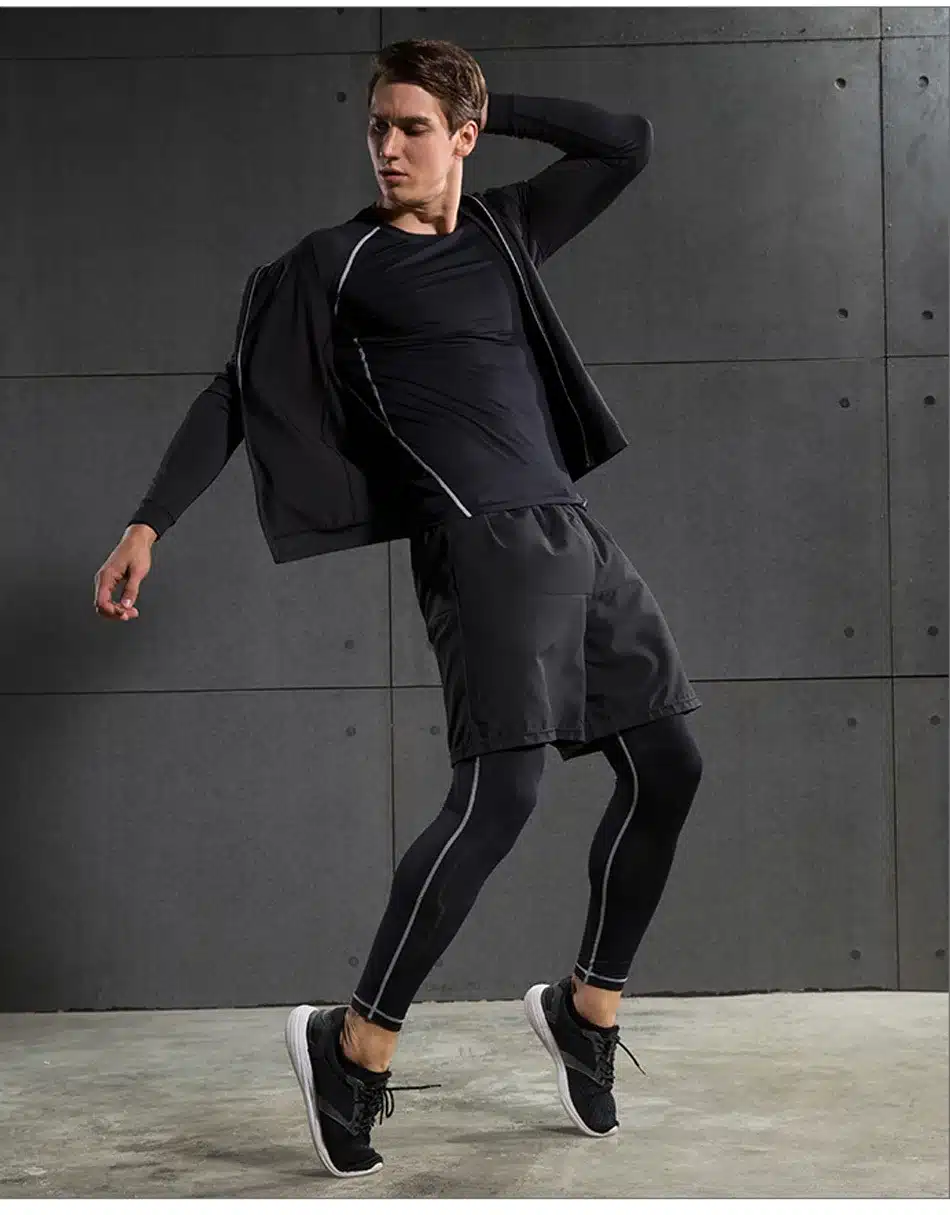 REXCHI 5 Pcs/Set Men's Tracksuit Sports Suit Gym Fitness Compression Clothes Running Jogging Sport Wear Exercise Workout Tights 31