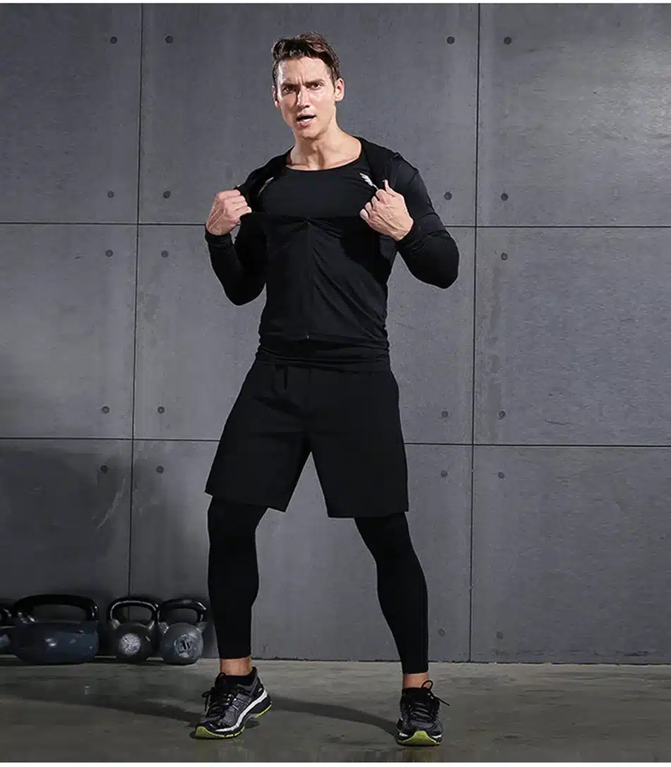 REXCHI 5 Pcs/Set Men's Tracksuit Sports Suit Gym Fitness Compression Clothes Running Jogging Sport Wear Exercise Workout Tights 35