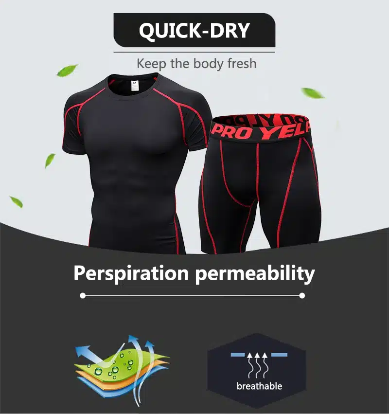 Hot logo custom Quick dry Compression fitness Suit gym bodybuilding tshirt sport shirt Men Outdoor gym shirt sportswear man 2