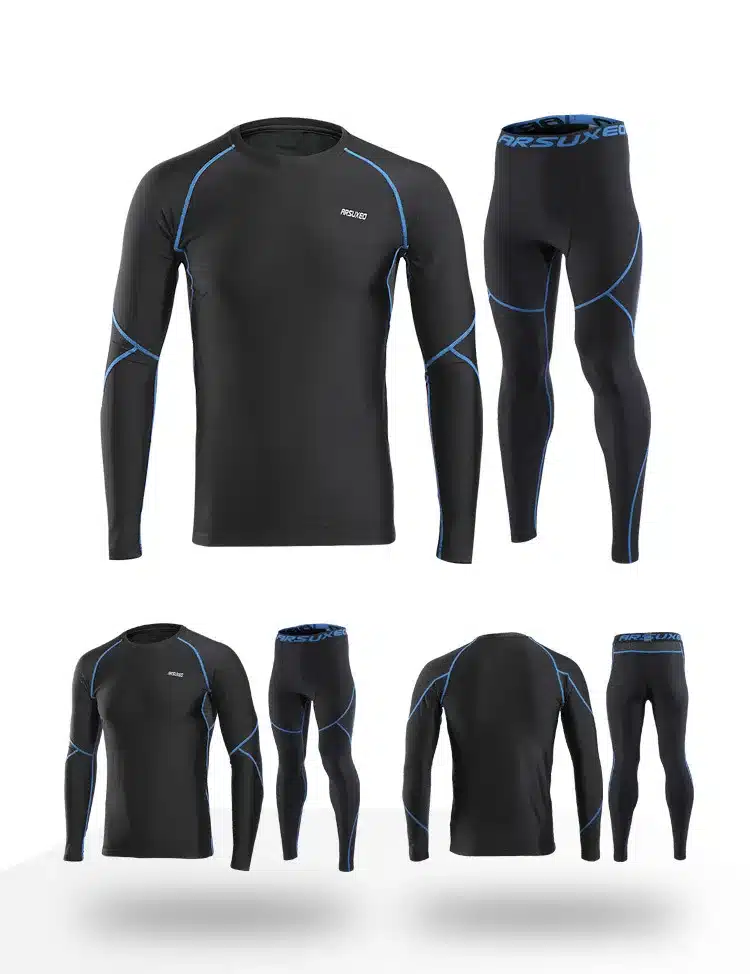 Arsuxeo Winter Thermal Fleece Men's Sport Suits Gym Fitness Leggings Compression Running Sets Warm Sport Suit Sportswear Set 16