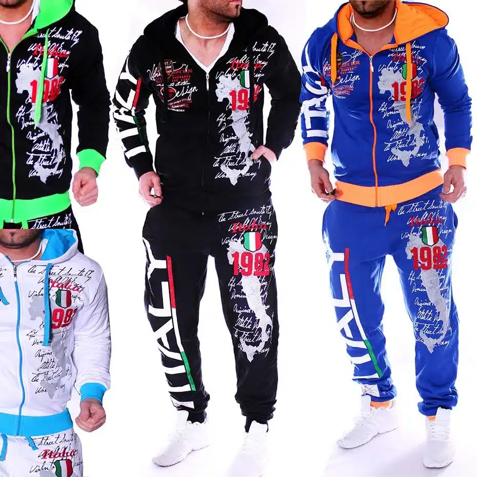 2019 New Men Sport Suit Mens Track Suit Casual 2 Piece Set Fashion Color Block Hooded Sportswear Sweatsuit For Male Survetement 5