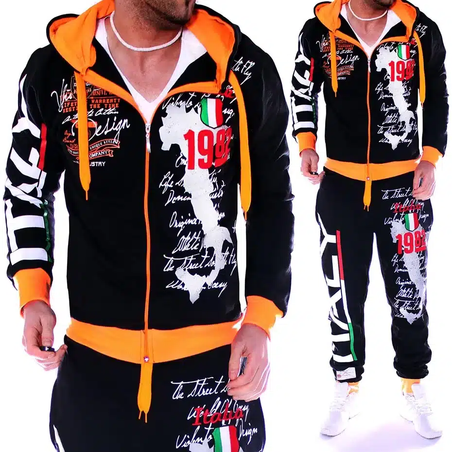 2019 New Men Sport Suit Mens Track Suit Casual 2 Piece Set Fashion Color Block Hooded Sportswear Sweatsuit For Male Survetement 6