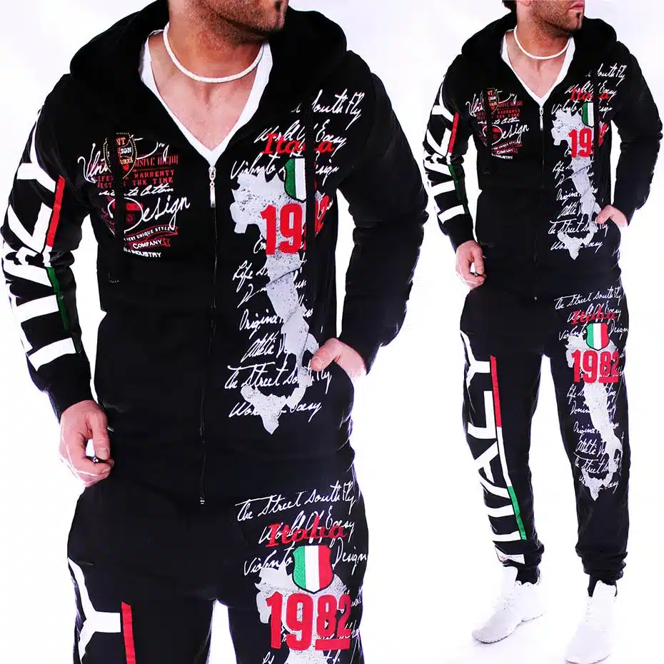 2019 New Men Sport Suit Mens Track Suit Casual 2 Piece Set Fashion Color Block Hooded Sportswear Sweatsuit For Male Survetement 8