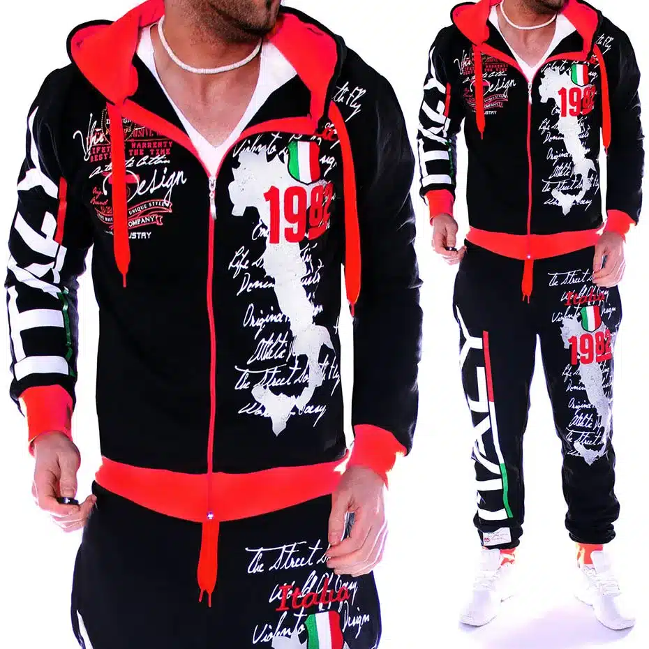 2019 New Men Sport Suit Mens Track Suit Casual 2 Piece Set Fashion Color Block Hooded Sportswear Sweatsuit For Male Survetement 10