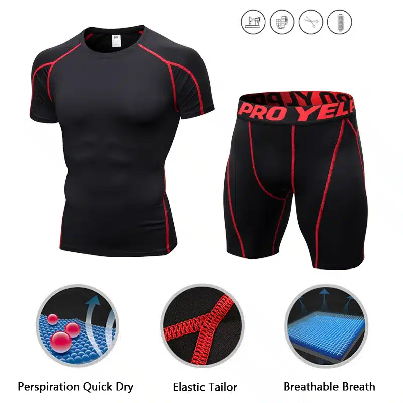 Compression Short Sleeve Tops + Shorts Tracksuit Fitness Tight Running Set T-shirt Leggings Men's Sportswear Gym Sport Suit 1