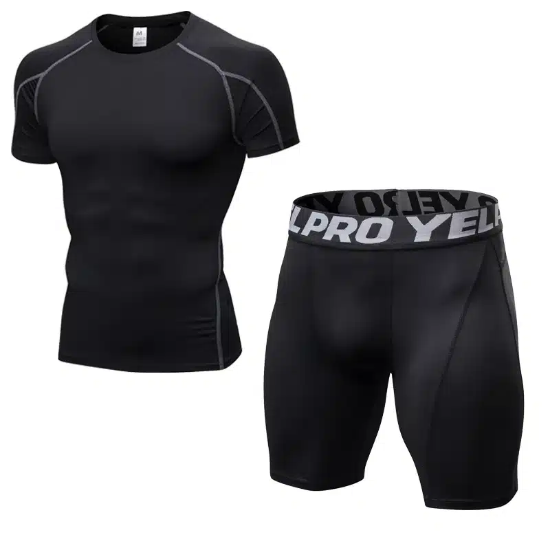 Compression Short Sleeve Tops + Shorts Tracksuit Fitness Tight Running Set T-shirt Leggings Men's Sportswear Gym Sport Suit 4