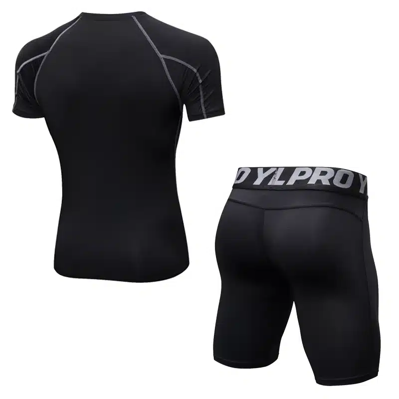 Compression Short Sleeve Tops + Shorts Tracksuit Fitness Tight Running Set T-shirt Leggings Men's Sportswear Gym Sport Suit 5