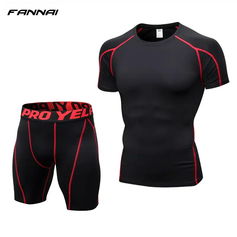 Compression Short Sleeve Tops + Shorts Tracksuit Fitness Tight Running Set T-shirt Leggings Men's Sportswear Gym Sport Suit 11
