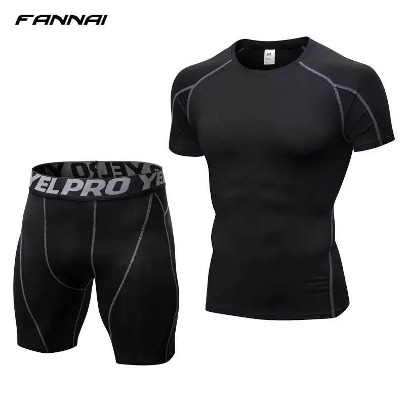 Compression Short Sleeve Tops + Shorts Tracksuit Fitness Tight Running Set T-shirt Leggings Men's Sportswear Gym Sport Suit 12