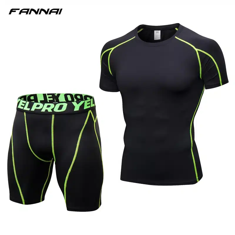 Compression Short Sleeve Tops + Shorts Tracksuit Fitness Tight Running Set T-shirt Leggings Men's Sportswear Gym Sport Suit 13