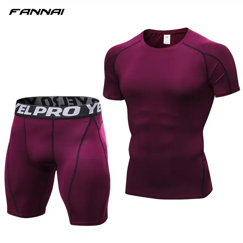 Compression Short Sleeve Tops + Shorts Tracksuit Fitness Tight Running Set T-shirt Leggings Men's Sportswear Gym Sport Suit 15
