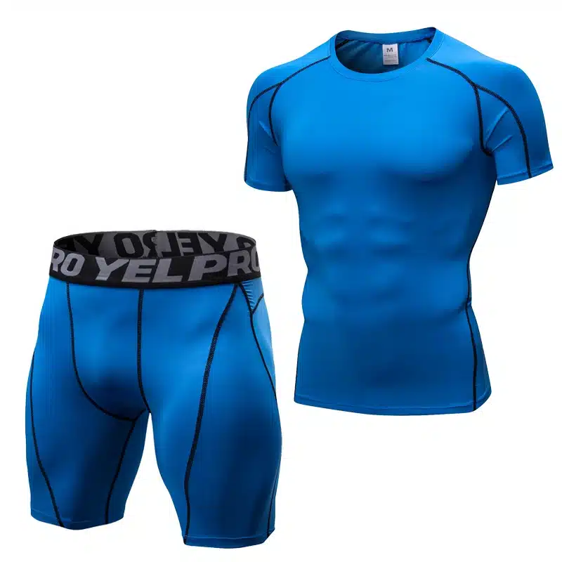 Compression Short Sleeve Tops + Shorts Tracksuit Fitness Tight Running Set T-shirt Leggings Men's Sportswear Gym Sport Suit 18