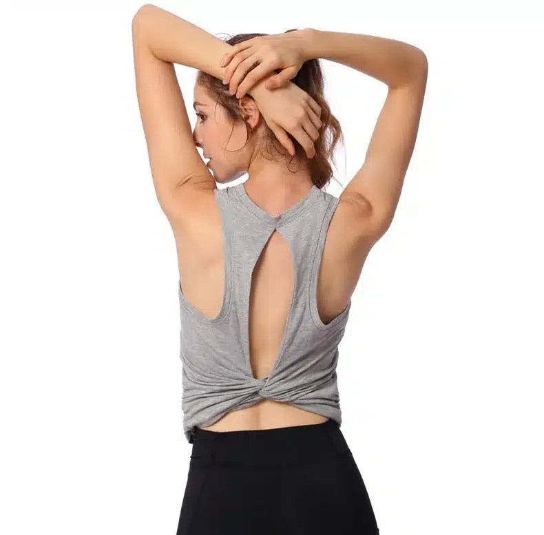 Hearuisavy Women's Open Back Yoga top Knotted Workout Yoga Shirt Gym Tank Top Twist Sleeveless Running Fitness Sport Tee shirts 30