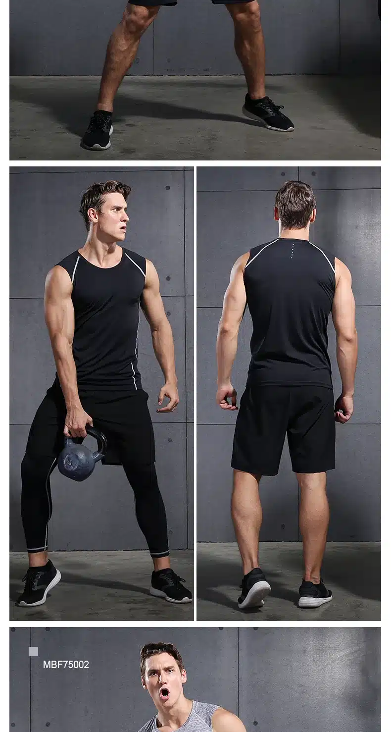 Vansydical Men Running Vests Quick Dry Compression Tights Gym Tank Top Sportswear Fitness Sleeveless T-shirts Sport Running Vest 6