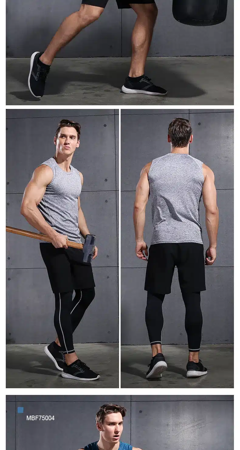 Vansydical Men Running Vests Quick Dry Compression Tights Gym Tank Top Sportswear Fitness Sleeveless T-shirts Sport Running Vest 9