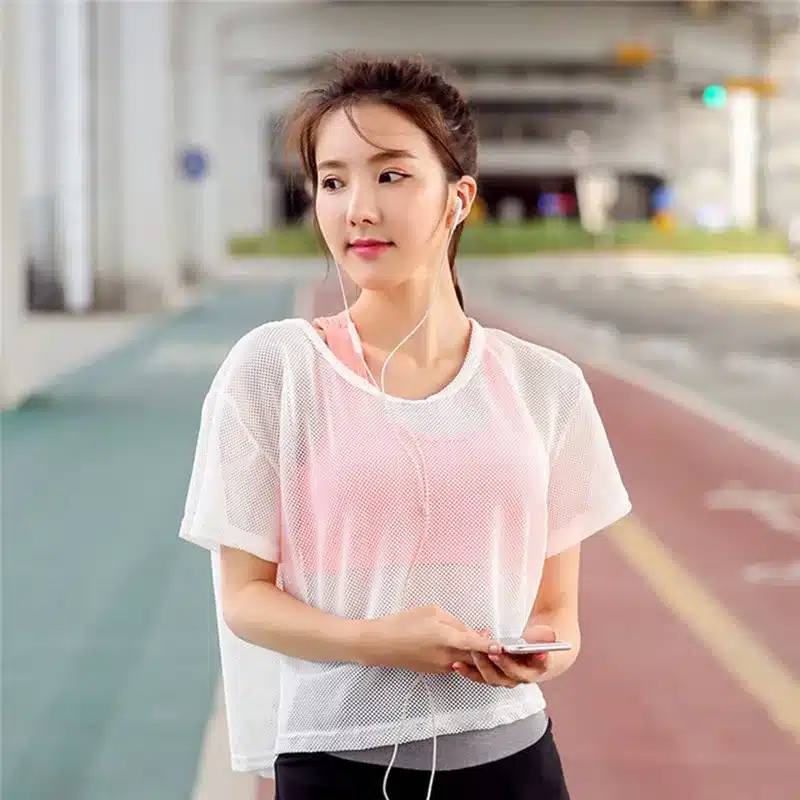 Women Sexy Mesh Yoga Shirt Quick Dry Sport Fitness Female Running Shirt Gym Clothes Tank Top Workout Exercises T-Shirt Sportwear 16