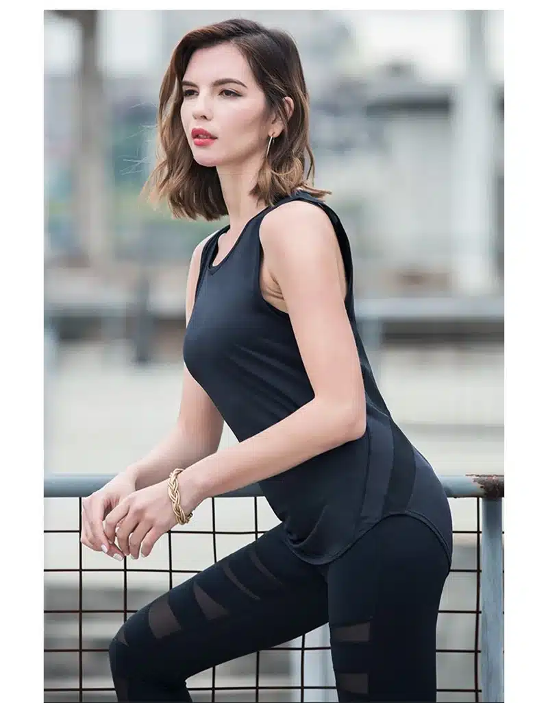 Sport Yoga Vest Sexy Mesh Back Women Tank Tops Fitness Workout Gym Running Shirt Breathable Sportswear Sleeveless Loose T-Shirts 22