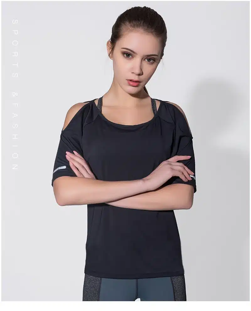 Sport Top Short Sleeve Sport T Shirt Women Fitness Strapless Yoga Shirt Sexy Back Mesh Tank Top Running T-shirt Women Sportswear 19