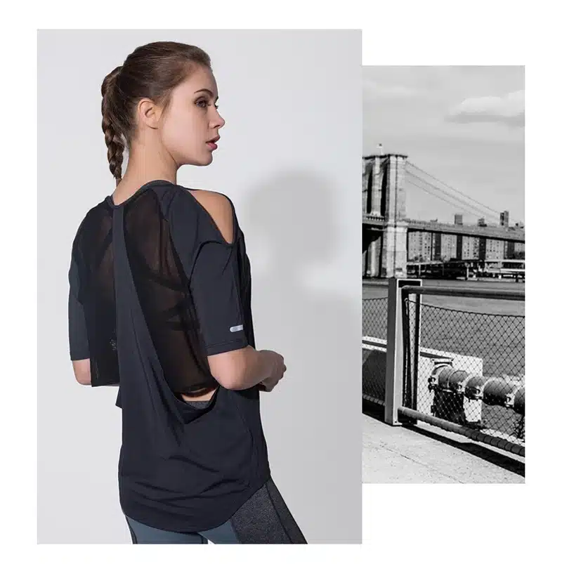 Sport Top Short Sleeve Sport T Shirt Women Fitness Strapless Yoga Shirt Sexy Back Mesh Tank Top Running T-shirt Women Sportswear 20