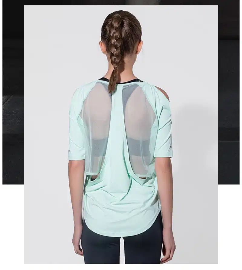 Sport Top Short Sleeve Sport T Shirt Women Fitness Strapless Yoga Shirt Sexy Back Mesh Tank Top Running T-shirt Women Sportswear 25
