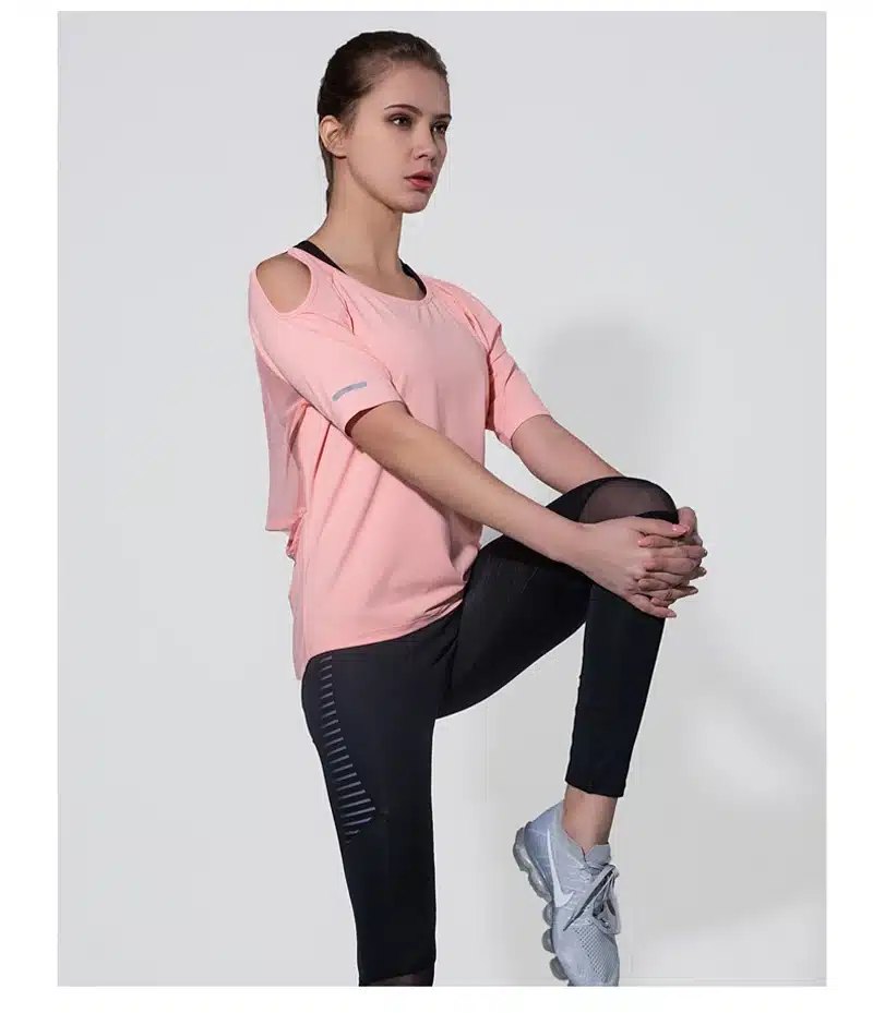 Sport Top Short Sleeve Sport T Shirt Women Fitness Strapless Yoga Shirt Sexy Back Mesh Tank Top Running T-shirt Women Sportswear 26