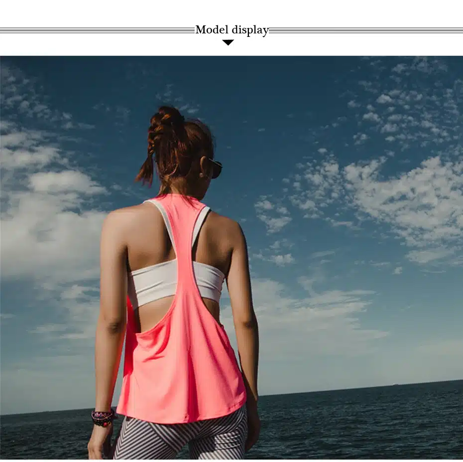 Sexy Women Vest Tank Tops Quick Dry Loose Fitness Sport Sleeveless Vest Running Training Movimiento Camiseta T-shirt P090 10