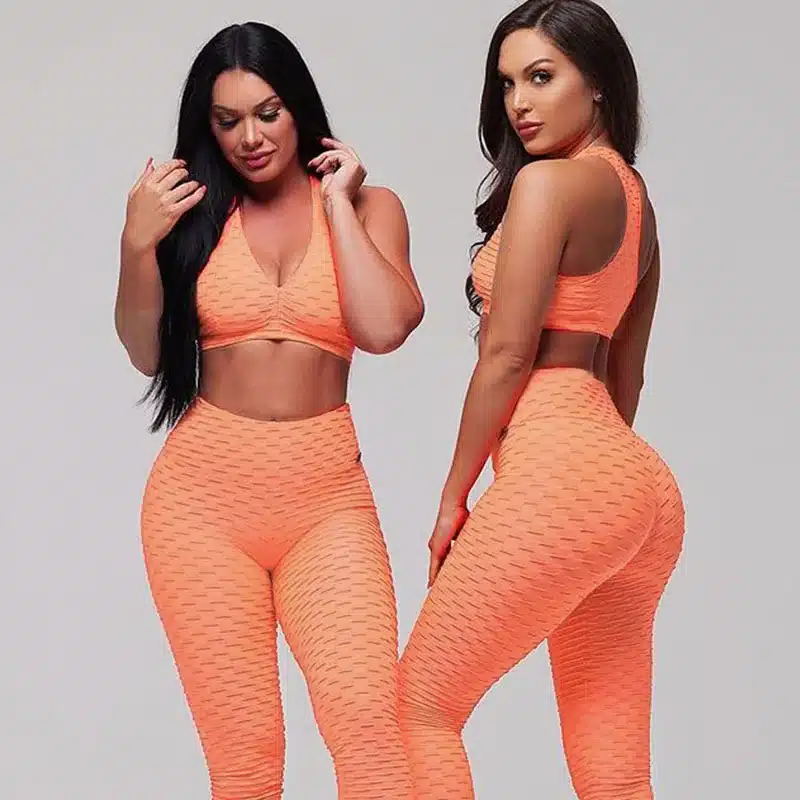 Women's Fitness Suits Crop Tank Workout Deep V Neck Top And Legging Pants 2 Pieces Set 2019 Fashion Ladies Pink Sexy Tracksuit 1