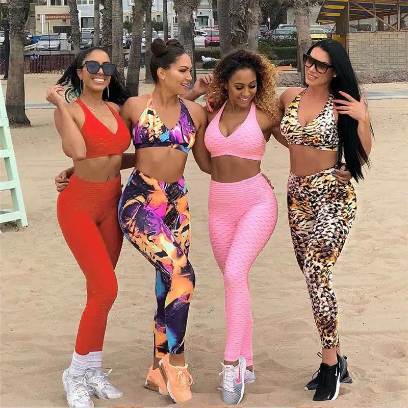 Women's Fitness Suits Crop Tank Workout Deep V Neck Top And Legging Pants 2 Pieces Set 2019 Fashion Ladies Pink Sexy Tracksuit 2