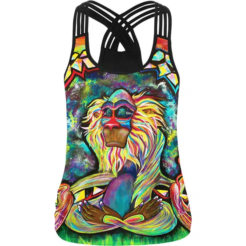 Women Sport Vest Monkey 3D Print Women Yoga Shirt Running Vest Training Fitness T-shirt Cross Strip Tank Tops Workout Gym Blouse 13