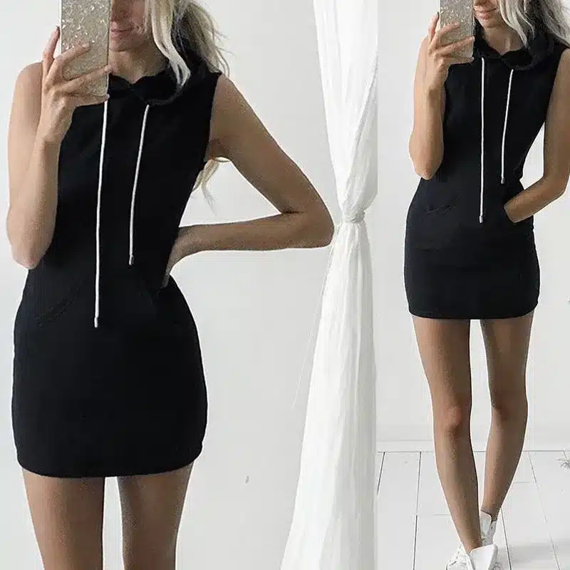 Summer Women Slim Sport Hooded Dress 2019 Pullover Mini Dresses Casual Beach Short Dress With Pockets Bandage Vestidos Plus Size 7