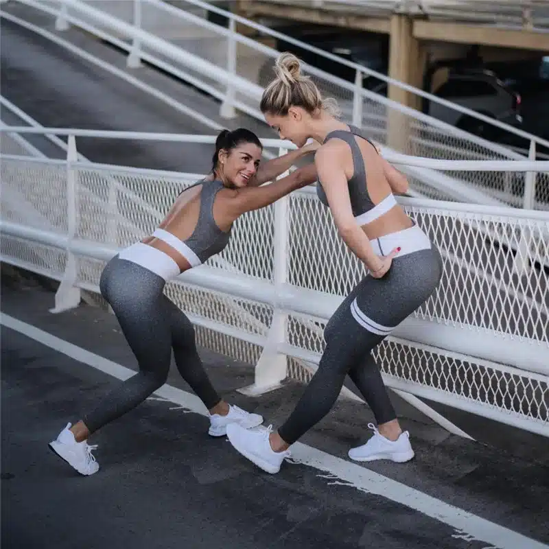 Women Sportswear Yoga Sets Sexy Backless Gray Tracksuit Fitness Gym Wear Crop Tank Top Leggings Running Clothing Sport Suit 5