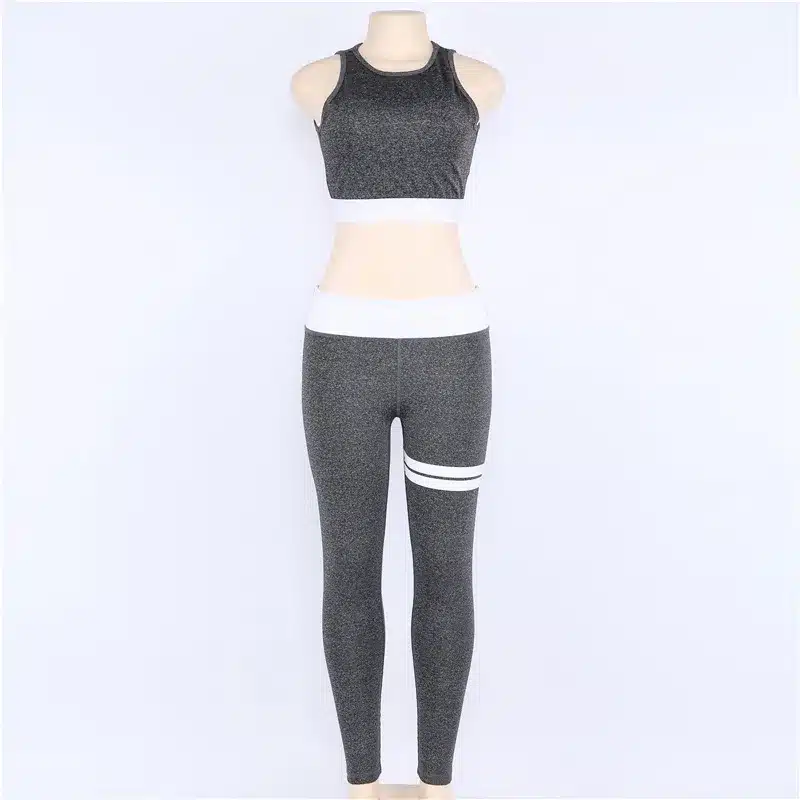 Women Sportswear Yoga Sets Sexy Backless Gray Tracksuit Fitness Gym Wear Crop Tank Top Leggings Running Clothing Sport Suit 11