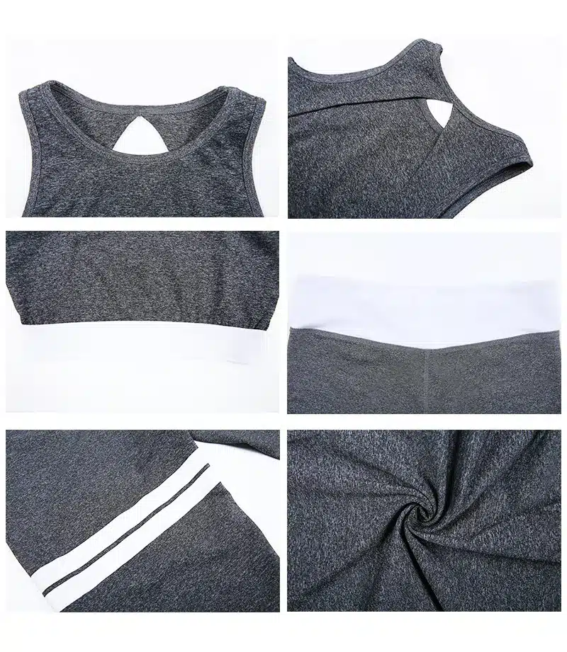 Women Sportswear Yoga Sets Sexy Backless Gray Tracksuit Fitness Gym Wear Crop Tank Top Leggings Running Clothing Sport Suit 12