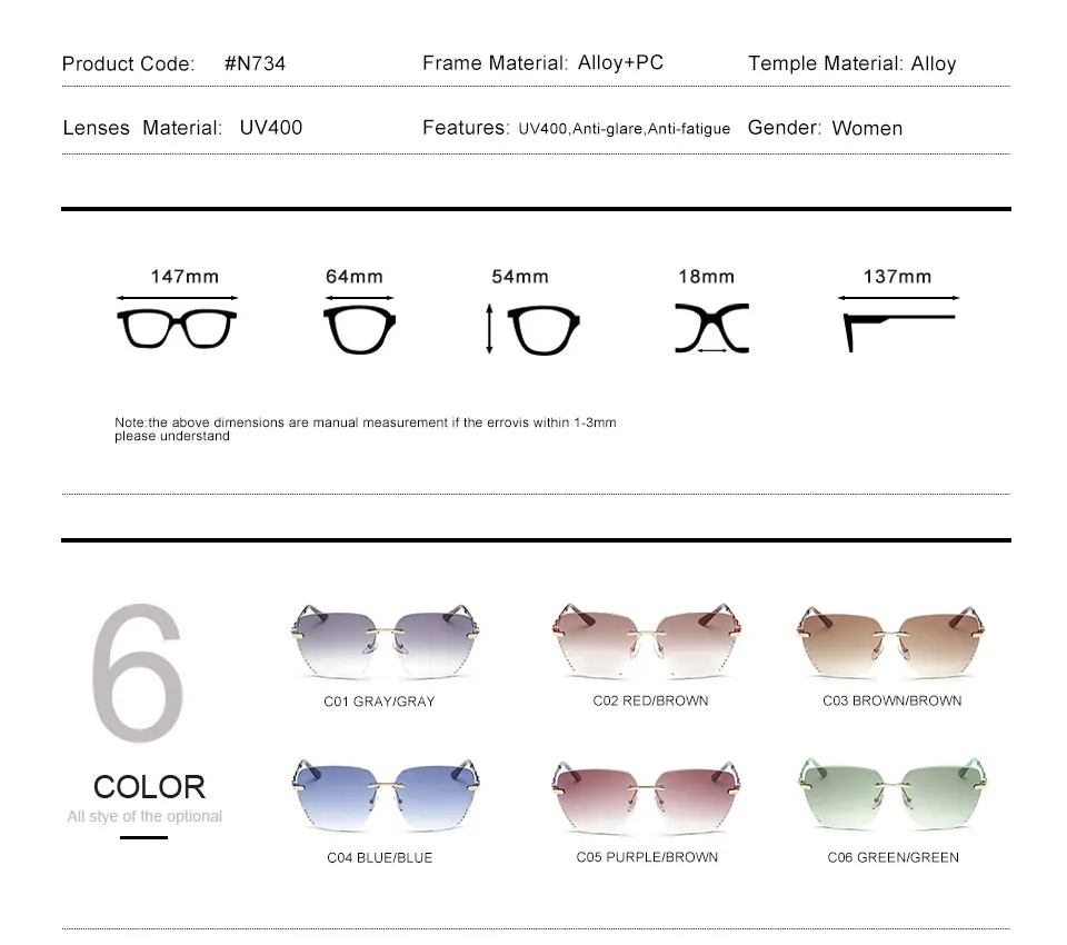 KINGSEVEN Sunglasses For Women Square Rimless elegant Brand Designer Fashion Shades Sun Glasses With Box 2