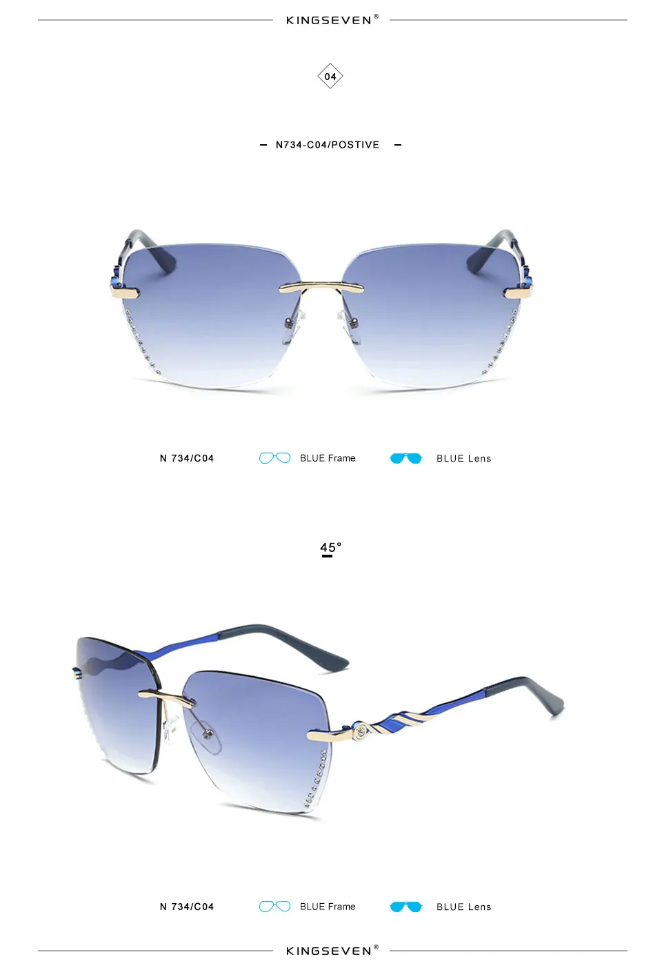 KINGSEVEN Sunglasses For Women Square Rimless elegant Brand Designer Fashion Shades Sun Glasses With Box 7