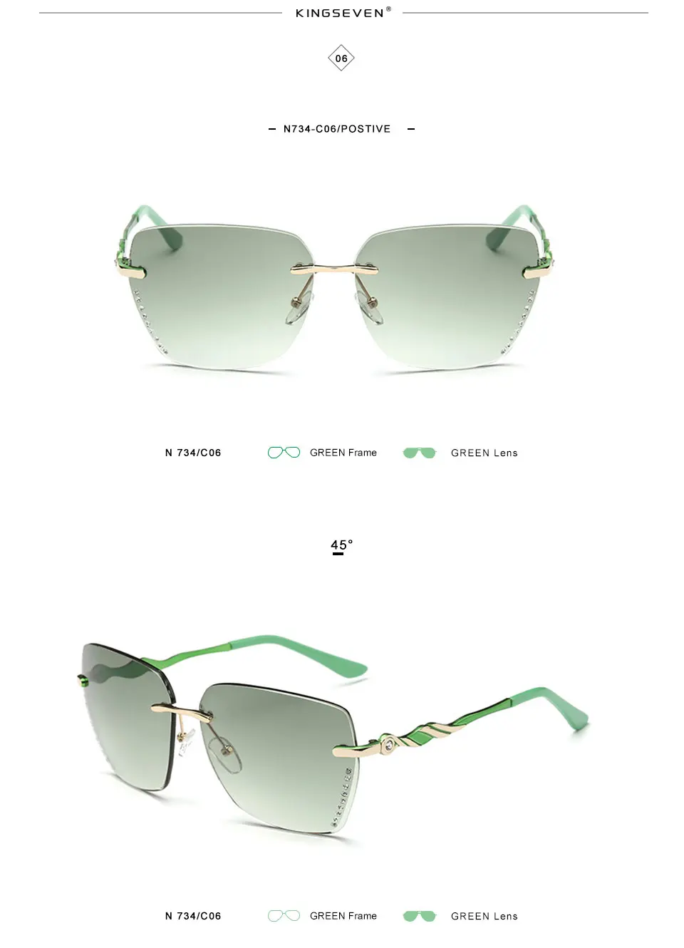 KINGSEVEN Sunglasses For Women Square Rimless elegant Brand Designer Fashion Shades Sun Glasses With Box 9