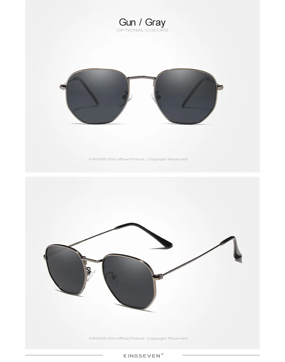 KINGSEVEN 2019 Classic Reflective Sunglasses Men Hexagon Retro Sun glasses Stainless Steel Eyewear Oculos Gafas De Sol Shades 19
