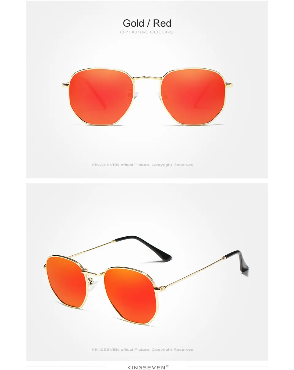 KINGSEVEN 2019 Classic Reflective Sunglasses Men Hexagon Retro Sun glasses Stainless Steel Eyewear Oculos Gafas De Sol Shades 21