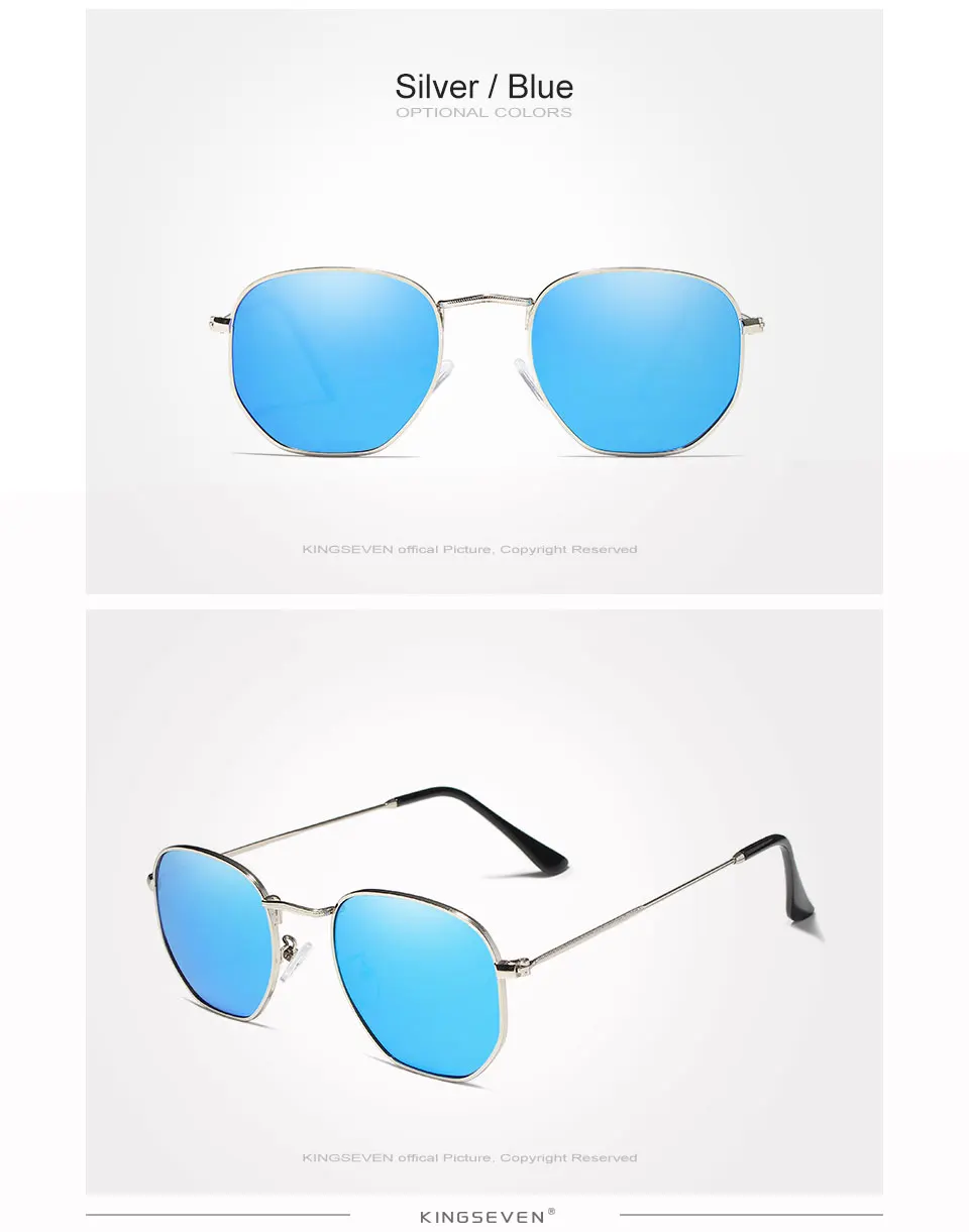 KINGSEVEN 2019 Classic Reflective Sunglasses Men Hexagon Retro Sun glasses Stainless Steel Eyewear Oculos Gafas De Sol Shades 22