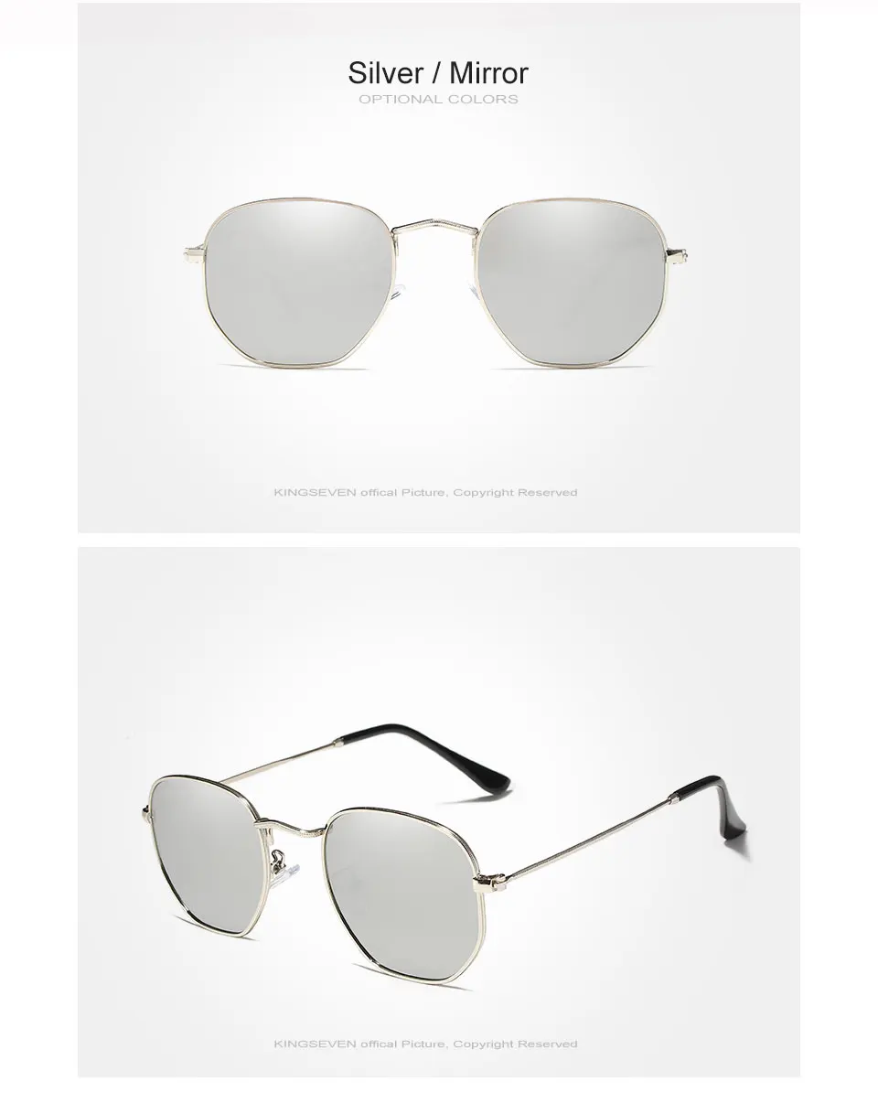 KINGSEVEN 2019 Classic Reflective Sunglasses Men Hexagon Retro Sun glasses Stainless Steel Eyewear Oculos Gafas De Sol Shades 23