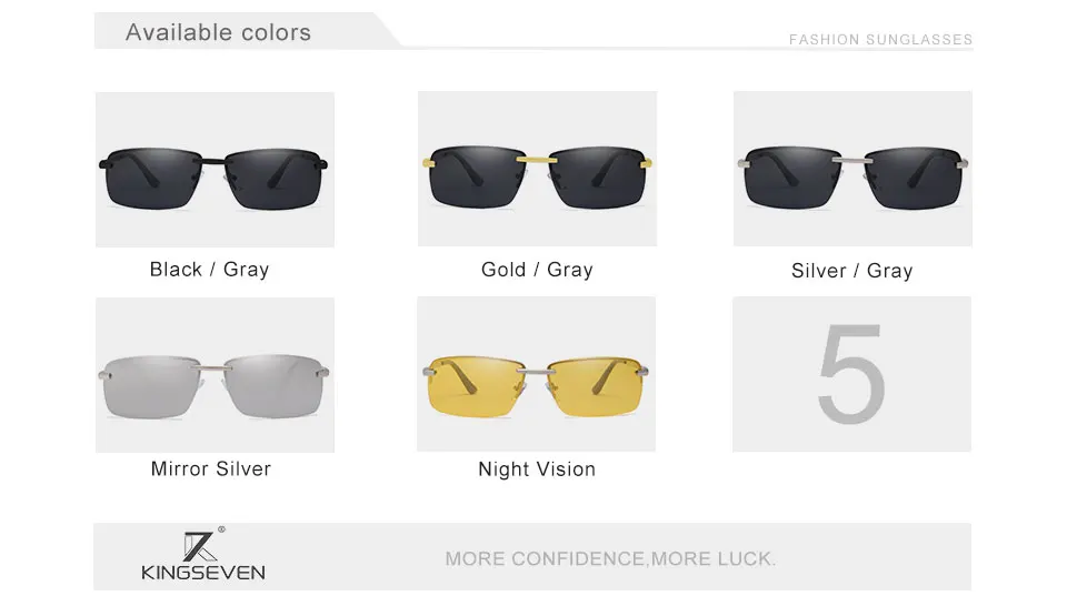 KINGSEVEN 2019 Rectangle Sunglasses Men Travel Polarized Rimless Sun glasses Male Fishing Eyewear Oculos Gafas N7905 16