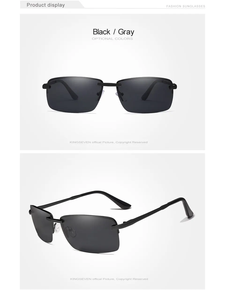 KINGSEVEN 2019 Rectangle Sunglasses Men Travel Polarized Rimless Sun glasses Male Fishing Eyewear Oculos Gafas N7905 17