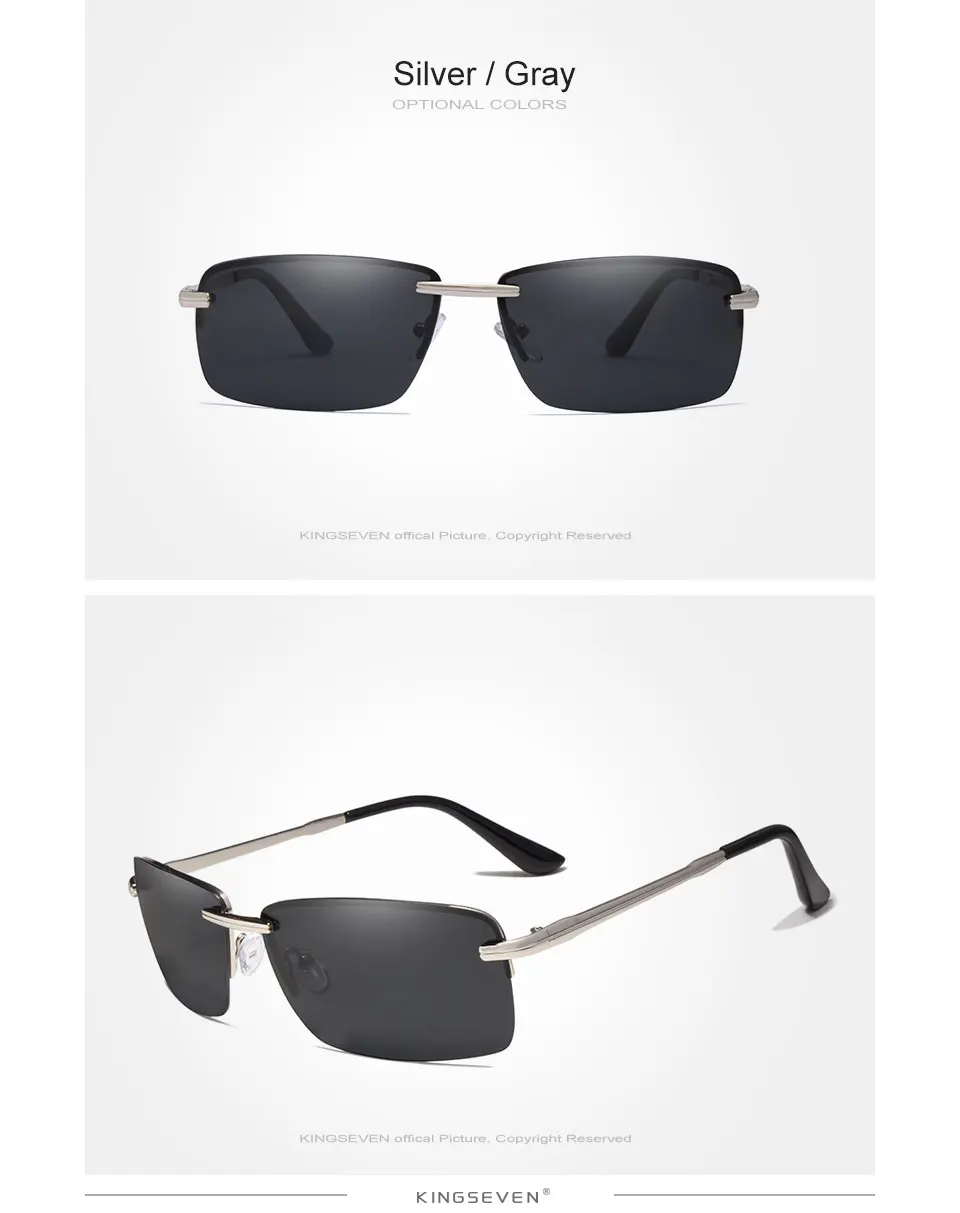 KINGSEVEN 2019 Rectangle Sunglasses Men Travel Polarized Rimless Sun glasses Male Fishing Eyewear Oculos Gafas N7905 20