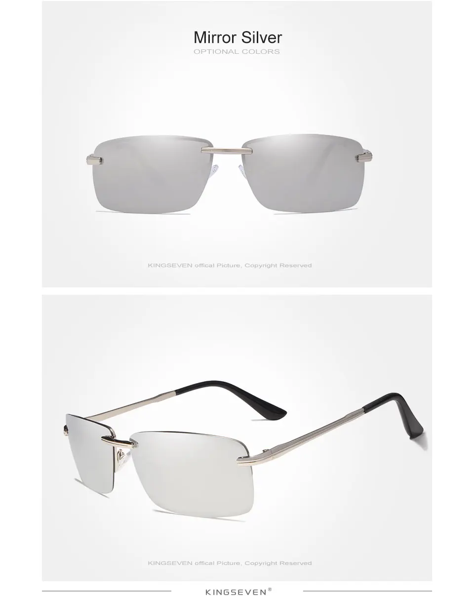 KINGSEVEN 2019 Rectangle Sunglasses Men Travel Polarized Rimless Sun glasses Male Fishing Eyewear Oculos Gafas N7905 21