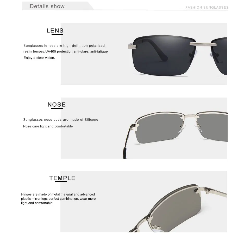 KINGSEVEN 2019 Rectangle Sunglasses Men Travel Polarized Rimless Sun glasses Male Fishing Eyewear Oculos Gafas N7905 23
