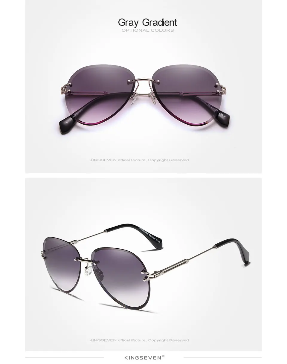 KINGSEVEN 2019 DESIGN Vintage Fashion Sun glasses Rimless Women Sunglasses Gradient Lens Brand Designer Oculos De Sol Feminino 19